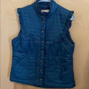 Free People dark Teal Puff Vest with Fur Lining